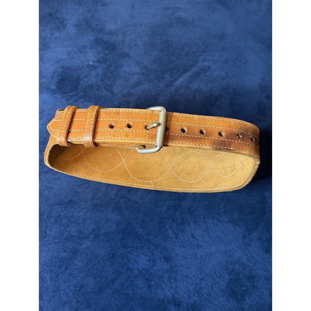 Vtg Tan Leather Weightlifting Belt Custom Drawing Adult Small S 28/30 Gym Gear